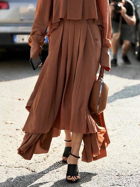 

Regular Size Plain Loose Urban Skirt, Brown, Skirts