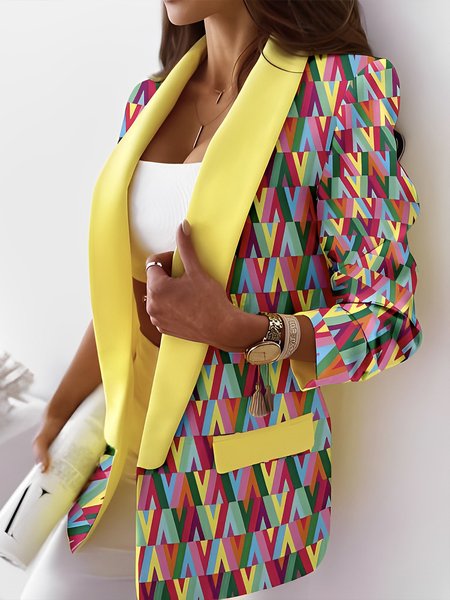 

Urban Regular Fit Shawl Collar Geometric Blazer, Yellow, Blazers