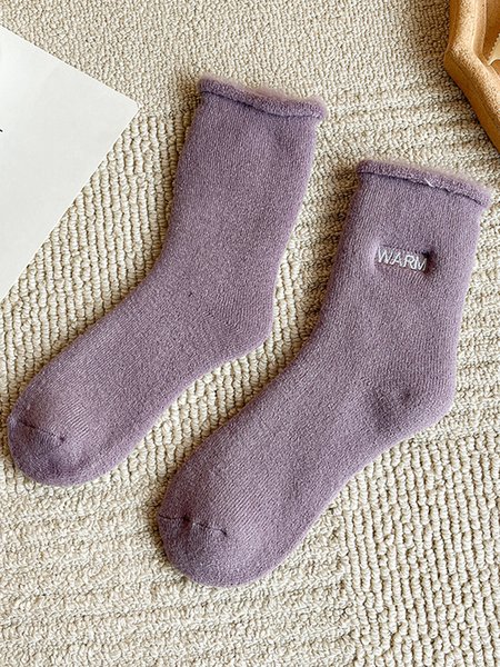 

Alphabet Solid Color Snow To Keep Warm Plus Fleece Socks, Purple, Socks