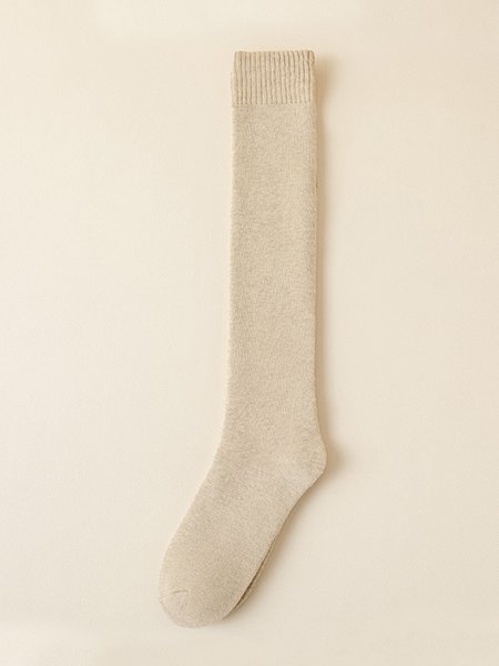 

1pair Women Minimalist Warmth Mid-calf Socks, Apricot, Socks
