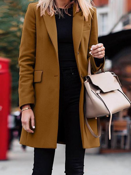 

Loose Lapel Collar Pocket Stitching Casual Trench Coat, Coffee, Trench Coats