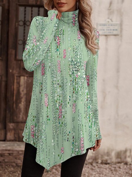 

Casual Abstract Turtleneck T-Shirt, Green, T-Shirts