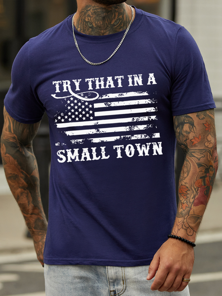 

Women's Vintage Retro Try That In My Town American Flag Cotton Loose Text Letters T-Shirt, Dark blue, T-shirts
