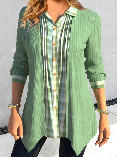 

Loose Shirt Collar Casual Plaid Blouse, Green, Shirts & Blouses