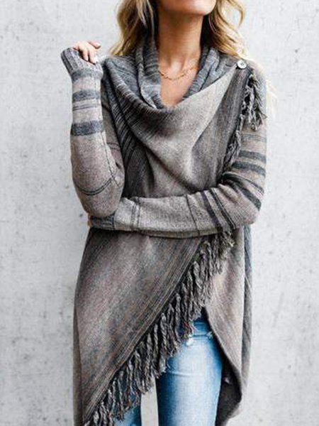 

Striped Loose Casual Wrap Kimono, Gray, Cardigans