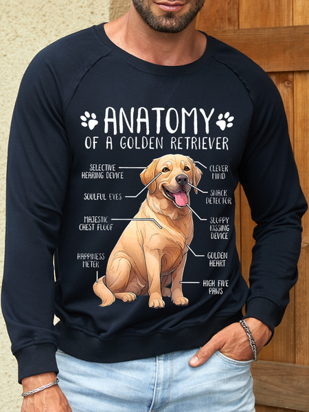 Men's Dog Loose Casual Sweatshirt, Dark blue, Hoodies&Sweatshirts