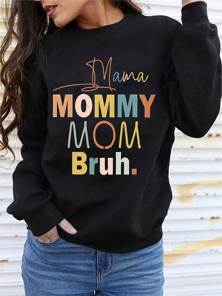 

Women's Casual MOM MOMMY Letter Print Stretch Crew Neck Sweatshirt, Black, Sweatshirts & Hoodies