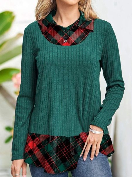 

Shawl Collar Casual Plaid Shirt, Green, Shirts & Blouses