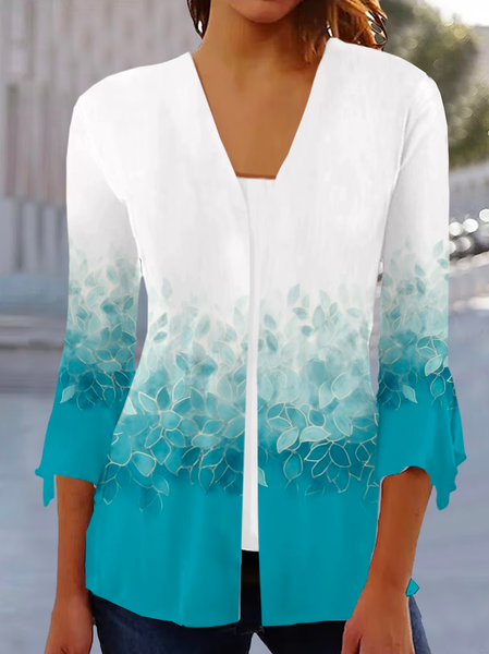 

Floral Cross Neck Casual Kimono, Light blue, Cardigans