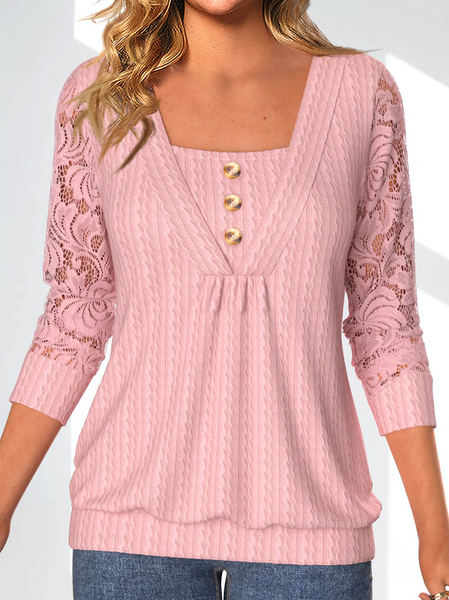 

Loose Plain Casual Lace Sweatshirt, Pink, Sweatshirts & Hoodies