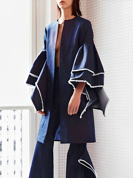 

Urban Plain Loose Crew Neck Jacket, Deep blue, Jackets