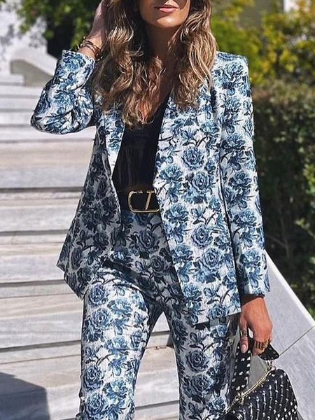 

Urban Regular Fit Lapel Collar Floral Blazer, Blue, Blazers