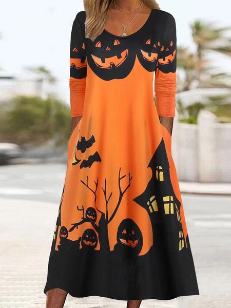 

Halloween Loose Casual Dress, Orange, Dresses
