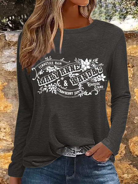 

Women's Goodbye Earl Cotton-Blend Text Letters Casual Long Sleeve Shirt, Deep gray, Long sleeves