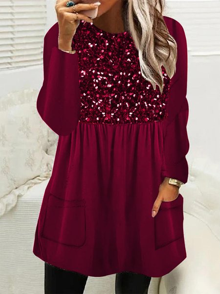 

Glitter Casual Loose Plain Dress, Red, Dresses