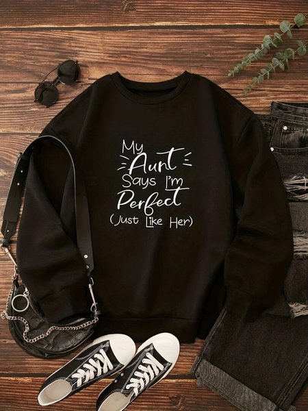 

Women's Casual Letter Print Round Neck Long Sleeve Pullover Sweatshirt, Black, Sweatshirts & Hoodies