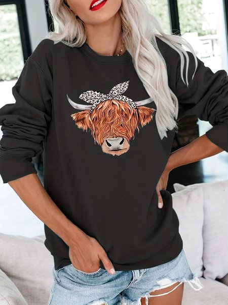 

Women's Casual Denim Western Pattern Loose Crew Neck Sweatshirt, Black, Sweatshirts & Hoodies