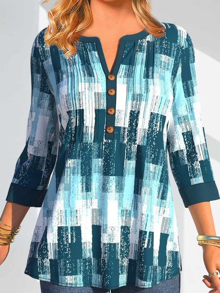 

V Neck Loose Ombre Casual Shirt, Blue, Shirts & Blouses
