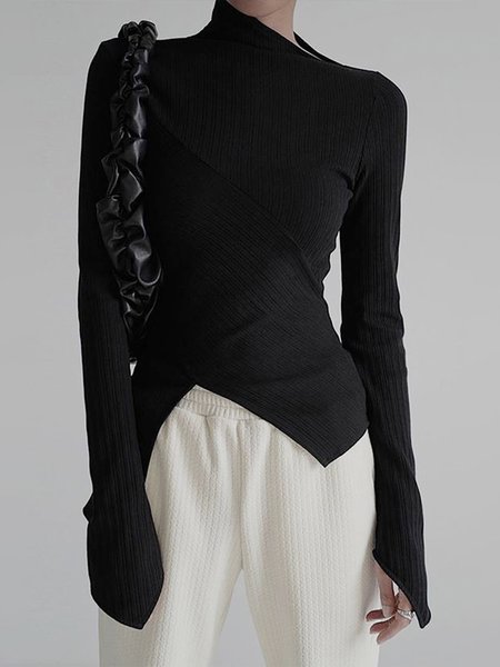 

Long Sleeve Asymmetrical Urban Regular Fit T-Shirt, Black, Tees
