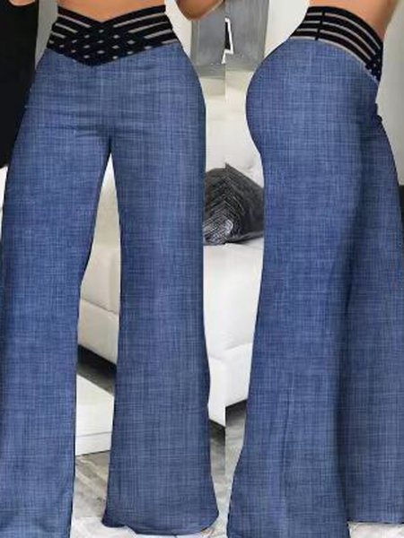 

Plain Casual Loose Pants, Denim blue, Pants