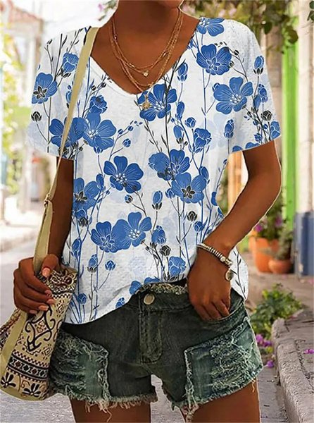 

Regular Fit Printing Floral Vintage T-Shirt, Blue, T-Shirts
