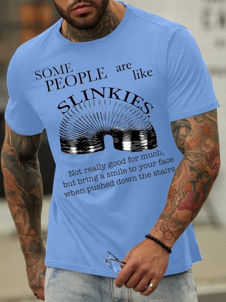 

Men's people are like spring clips Cotton-Blend Text Letters Casual Loose T-Shirt, Light blue, T-shirts