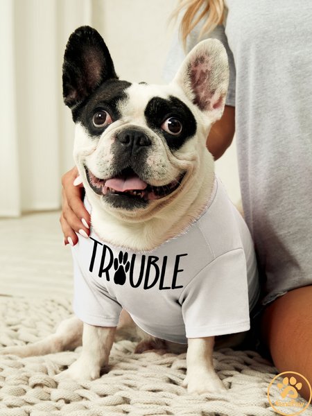 

Funny Trouble Matching Dog Print Bib, White, Pet T-shirts