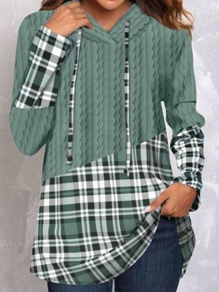 

Loose Plaid Casual Hoodie, Green, Sweatshirts & Hoodies