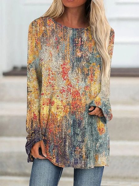 

Crew Neck Ombre Casual Loose Shirt, Orange, Shirts & Blouses