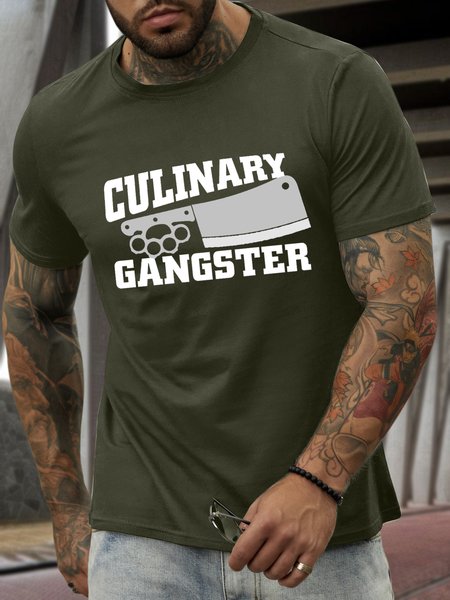 

Men’s Culinary Gangster Cotton Crew Neck Casual Text Letters T-Shirt, Army green, T-shirts