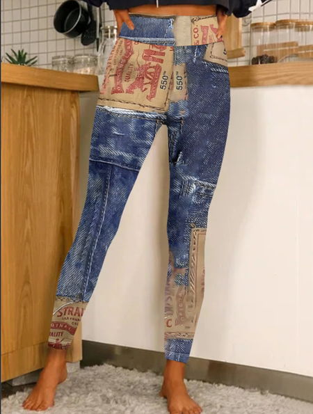 

Women's Tight Color Block Casual Legging, Blue, Leggings