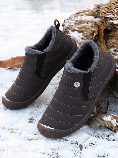 

Striped Solid Color Unisex Plush Lining Snow Boots, Brown, Boots