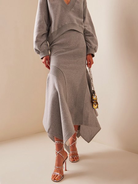 

Urban Regular Fit Plain Midi Skirt, Gray, Skirts