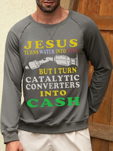 

Men's Crew Neck Cotton-Blend Casual Text Letters Sweatshirt, Gray, Hoodies&Sweatshirts