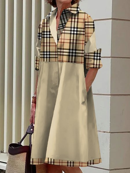 

Regular Fit Urban Plaid Dress, Khaki, Midi Dresses
