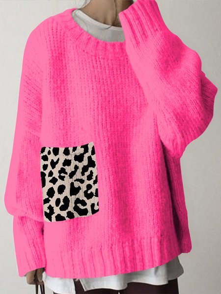 

Casual Leopard Loose Sweater, Rose, Sweaters