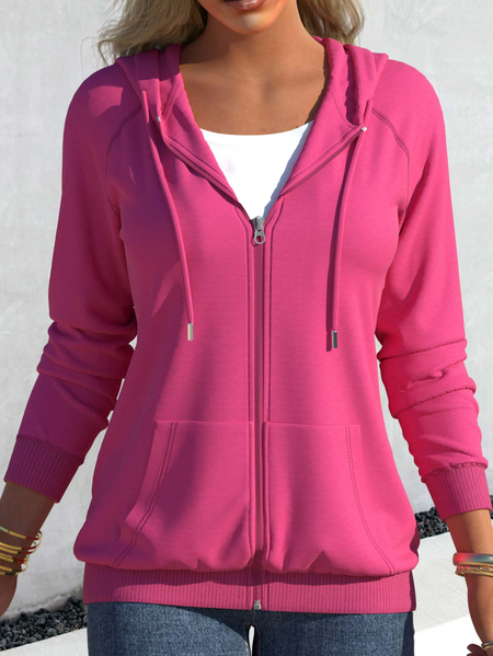

Loose Plain Hoodie Casual Kimono, Rose red, Coats