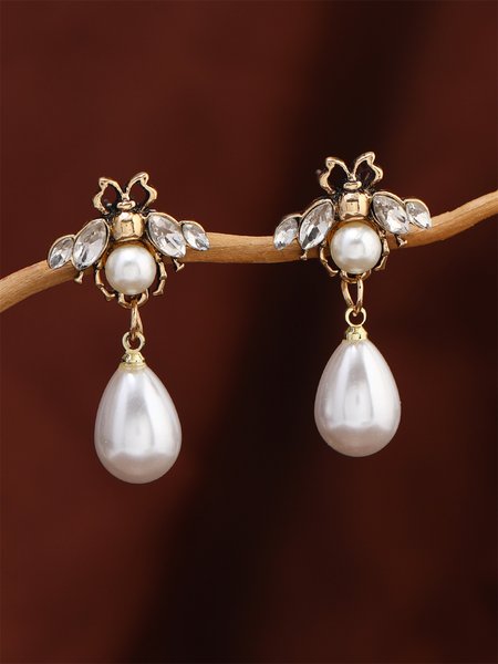 

Rhinestone Bee Elegant Imitation Pearl Dangle Earrings, As picture, Earrings