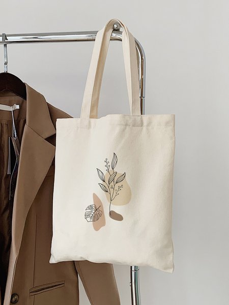 

Autumn Plant Graphics Casual Simple Canvas Bag, Off white, Women's Bags