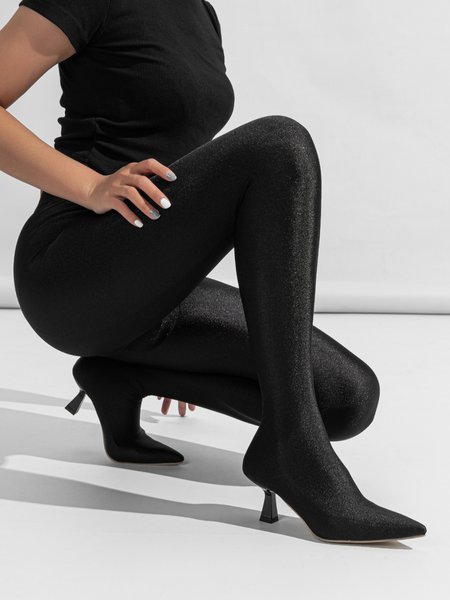 

Sexy Black High Stretch Fabric Over the Knee Pointed Toe High Heel Sock Boots, Boots