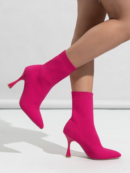 

Barbie Pink High Elastic Fly Knit Pointed Toe Stiletto Sock Boots, Boots