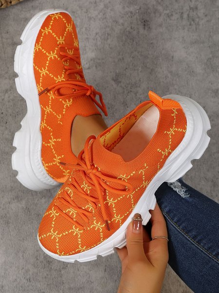 

Classic Presbyopic Graphics High Elastic and Breathable Fly Woven Upper Comfortable Chunky Trainers Sneakers, Orange, Sneakers