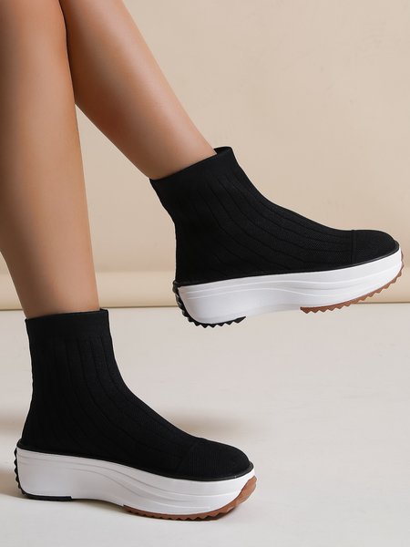 

Women Minimalist Breathable Mesh Fabric Platform Sock Boots, Black, Boots