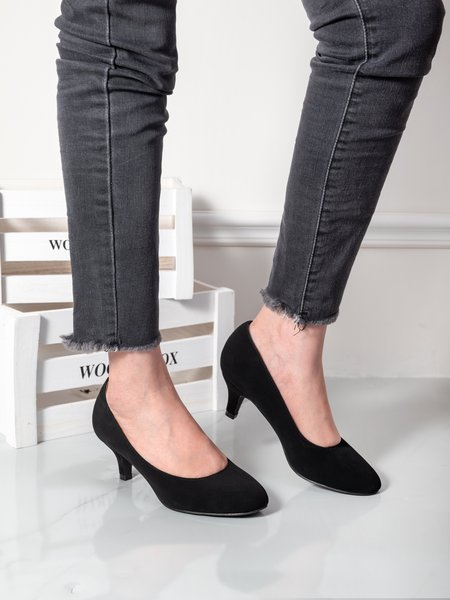 

Solid Color Velvet Leather Commuter Medium Stiletto Shoes, Black, Heels