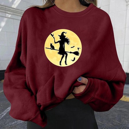 

Casual Crew Neck Halloween Sweatshirt, Wine red, Hoodies & Sweatshirts