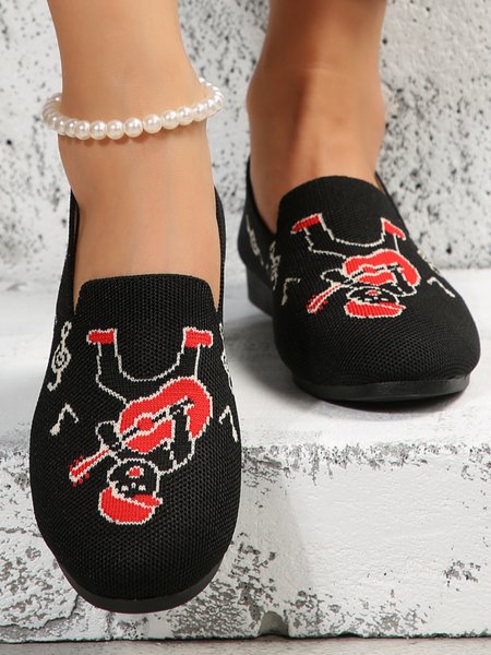 

Cartoon Villain Playing Guitar Casual Mesh Fabric Slip On Shoes, Black, Flats