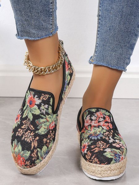 

Floral Embroidery Platform Slip On Espadrille Shoes, Dark blue, Flats