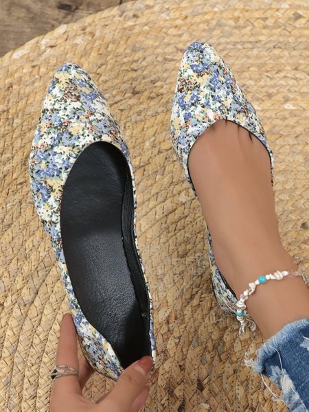 

Ladies Elegant Floral Shallow Shoes, As picture, Flats