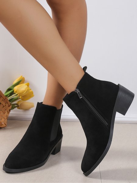 

Vintage Plain Side Zipper Low Heel Chelsea Boots, Black, Boots