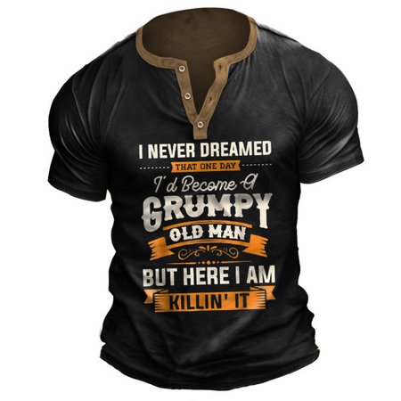 

I NEVER DREAMED Henley Collar Short Sleeve T-Shirt, Black, T-shirts
